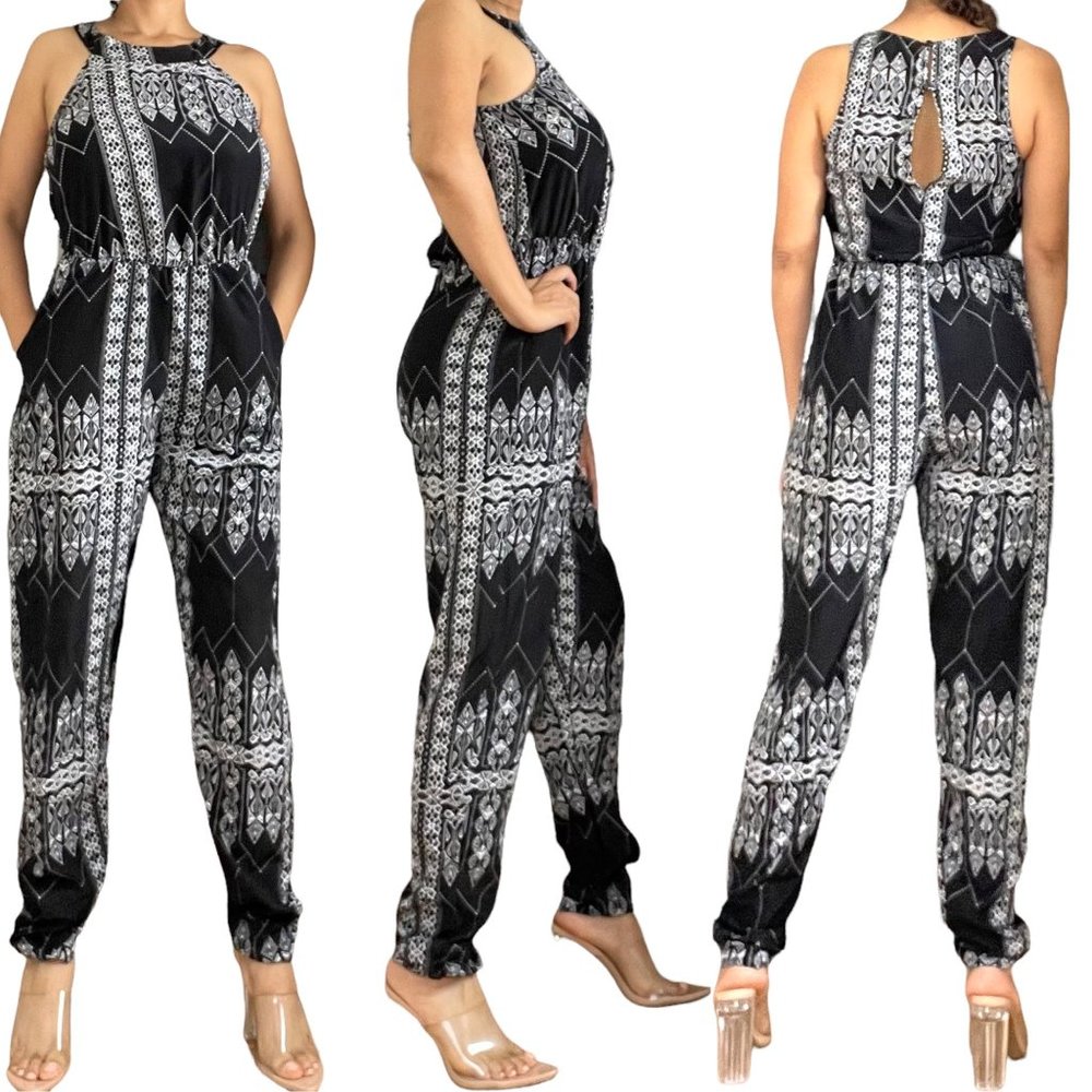 Baileyblue Womens Jumpsuit Small S Black White Halter Sleeveless